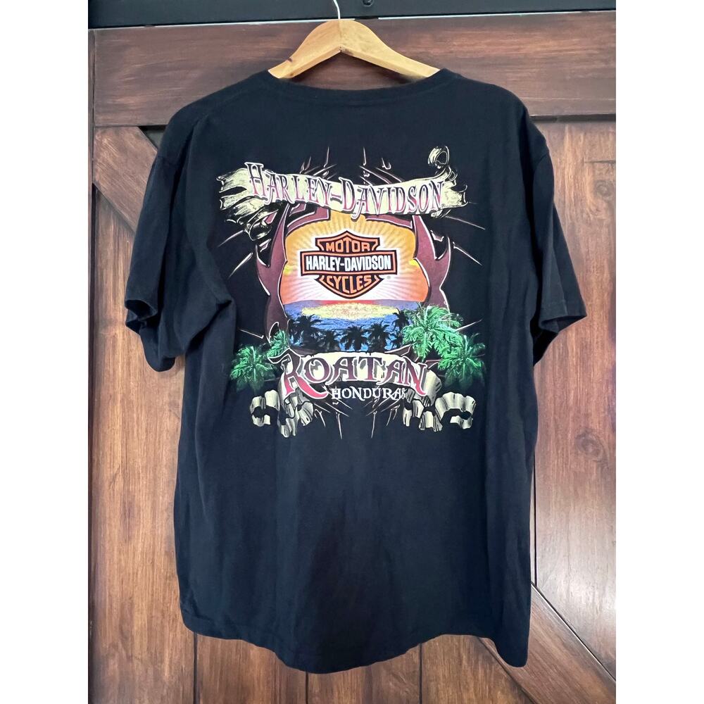 Harley Davidson Motor Cycles Roatan L Black Tee Shirt